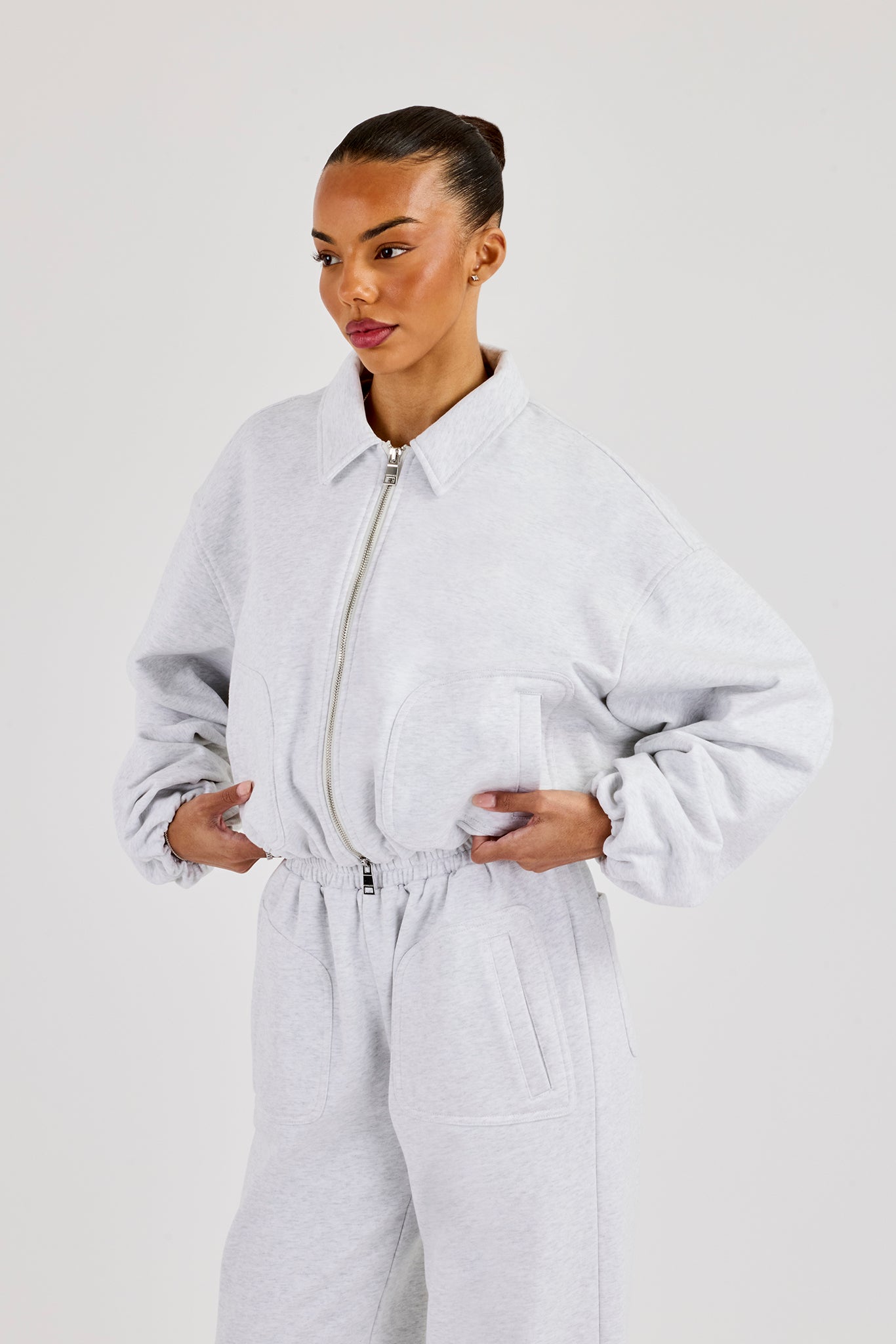 Heavyweight Jersey Collared Bomber Jacket - Grey Marl